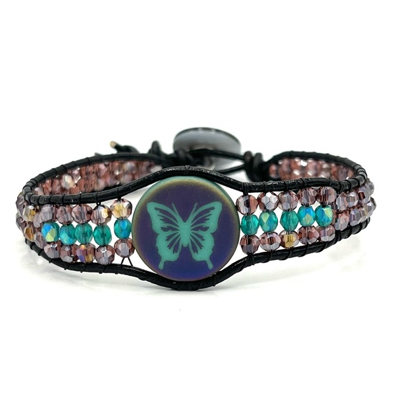 Hand Crafted Jewelry - HAND CRAFTED Butterfly Wrap Bracelet with Purple Crystal